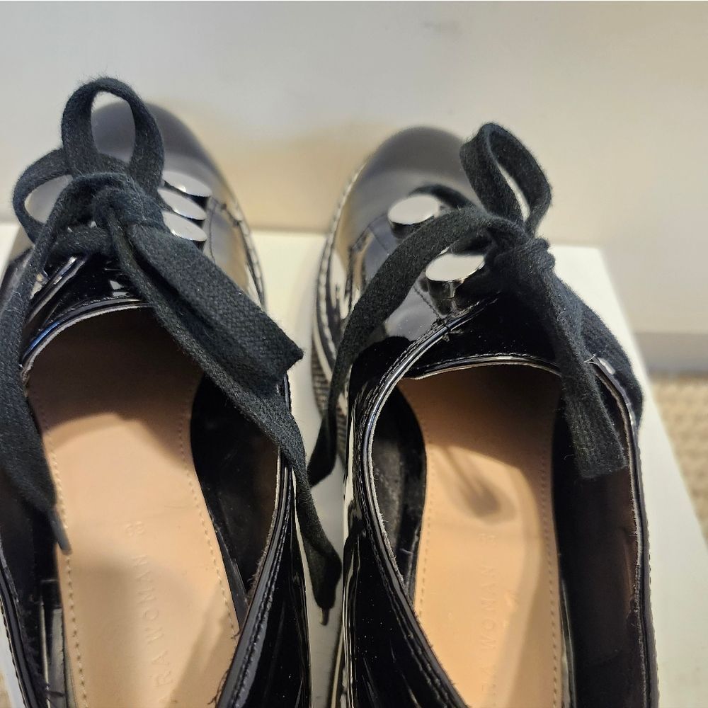 ZARA Black Patent Multi-Stripe Thick Platform Oxford Shoes sz.8/38 - Picture 8 of 9